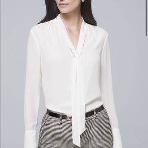 H&M white neck tie blouse